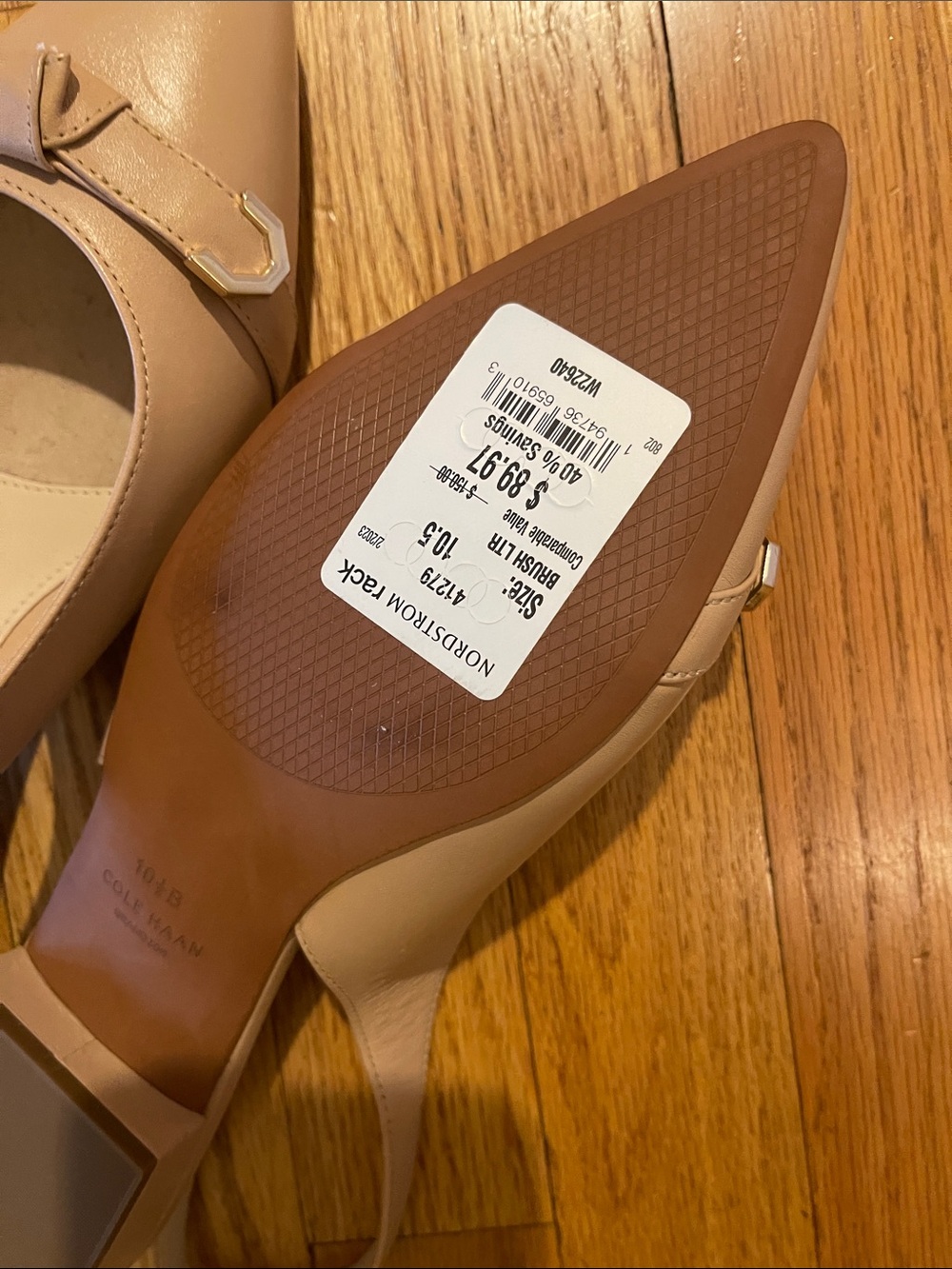 Cole Haan Nude/Beige Pointed Slingback Flats with Buckle - Picture 3 of 5
